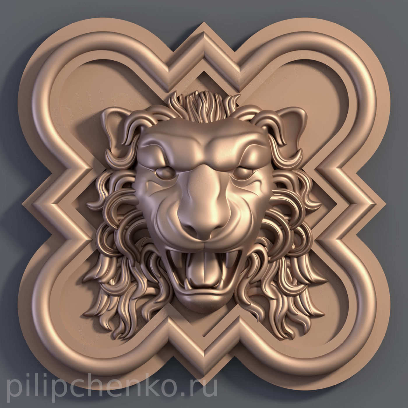 3d bas-relief of a lion face